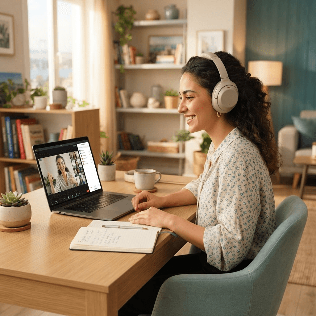 Online canlı İngilizce hazırlık dersi alan üniversite öğrencisi